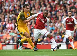 Arsenal V Brighton And Hove Albion 2017-18 Prints: Clash of Titans: Lacazette vs. Dunk in Intense Arsenal vs