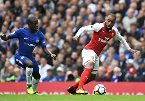 Chelsea V Arsenal 2017-18 Prints: Clash of Titans: Lacazette vs. Kante - A Premier League Showdown (Chelsea vs)
