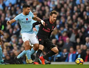Manchester City V Arsenal 2017-18 Prints: Clash of Titans: Ramsey vs. Aguero - Manchester City vs. Arsenal, Premier League 2017-18