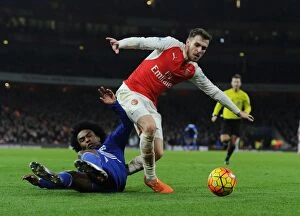 Images Dated 24th January 2016: Clash of the Titans: Ramsey vs. Willian Duel - Arsenal vs. Chelsea, Premier League 2015-16