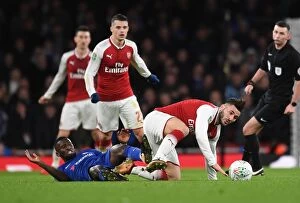 Images Dated 24th January 2018: Clash of Titans: Sead Kolasinac vs. Antonio Rudiger - Arsenal v Chelsea Carabao Cup Semi-Final