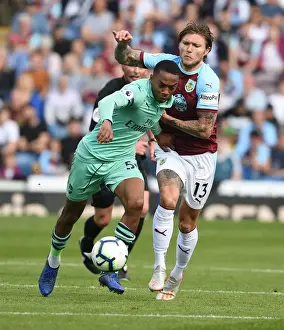 Burnley V Arsenal 2018-19 Prints: Clash at Turf Moor: A Football Battle Between Joe Willock and Jeff Hendrick