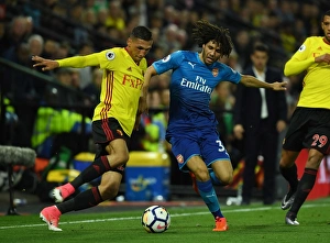 Watford V Arsenal 2017-18 Prints: Clash at Vicarage Road: Mohamed Elneny vs. Jose Holebas - A Premier League Battle