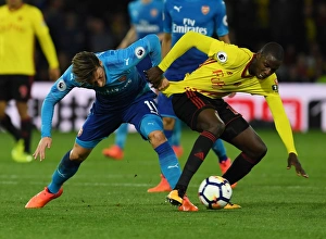 Watford V Arsenal 2017-18 Prints: Clash at Vicarage Road: Ozil vs. Doucoure
