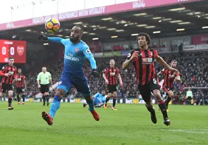 AFC Bournemouth V Arsenal 2017-18 Prints: Clash at Vitality: Lacazette vs Ake in AFC Bournemouth vs Arsenal
