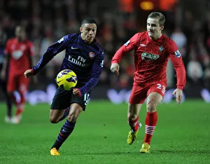 Southampton V Arsenal 2012-13 Prints: Clash of Young Talents: Oxlade-Chamberlain vs Shaw