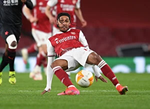 Images Dated 8th April 2021: Behind Closed Doors: Aubameyang Leads Arsenal in Empty Europa League Quarterfinal vs Slavia Praha