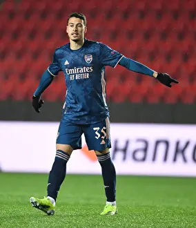 Behind Closed Doors: Gabriel Martinelli in UEFA Europa League Quarterfinal for Arsenal at Slavia Praha, Prague
