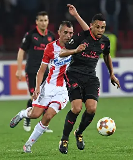 Red Star Belgrade V Arsenal 2017-18 Prints: Coquelin Battles Past Krsticic: Arsenal vs Crvena Zvezda, Europa League 2017