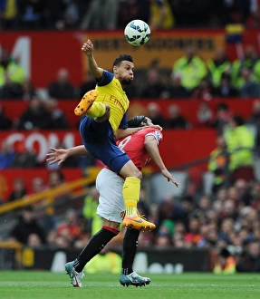 Manchester United V Arsenal 2014-15 Prints: Coquelin Soars Over Falcao: Manchester United vs. Arsenal, Premier League 2014-15