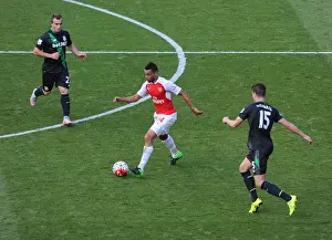 Arsenal V Stoke City 2015-16 Prints: Coquelin Stands Firm Against Shaqiri and van Ginkel's Challenge in Arsenal vs Stoke Clash