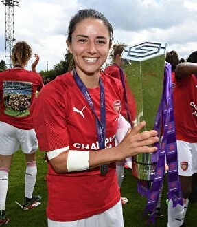 Images Dated 11th May 2019: Danielle van de Donk Lifts the WSL Trophy: Arsenal Women Celebrate Championship Win over