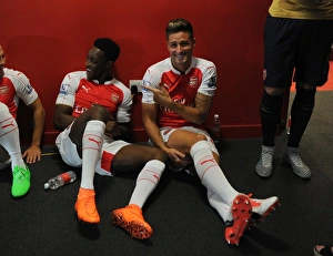 Danny Welbeck and Olivier Giroud (Arsenal). Arsenal 1st Team Photcall and Training Danny Welbeck and Olivier Giroud (Arsenal). Arsenal 1st Team Photcall and Training