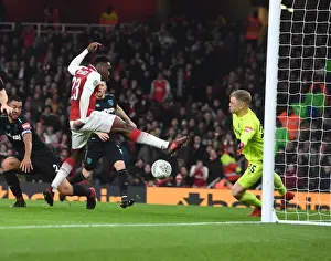 Arsenal V West Ham United - Carabao Cup 2017-18 Prints: Danny Welbeck Scores the Game-Winning Goal Against Joe Hart: Arsenal Advances to Carabao Cup Quarterfinals