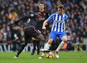 Brighton And Hove Albion V Arsenal 2017-18 Prints: Danny Welbeck vs Dale Stephens: Intense Battle in Brighton and Hove Albion vs Arsenal Premier League Clash