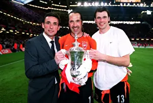 Arsenal V Southampton FA Cup Final Prints: David Seaman, Guillaume Warmuz and Stuart Taylor (Arsenal) with the FA Cup Trophy