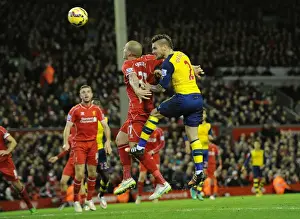 Liverpool V Arsenal 2014/15 Prints: Debuchy Strikes: Dramatic Moment Arsenal's Mathieu Debuchy Scores Past Liverpool's Martin Skrtel (2014/15)