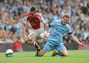 Arsenal V Manchester City 2014-15 Prints: Debuchy vs Milner: Battle at Emirates - Arsenal vs Manchester City, 2014-15 Premier League