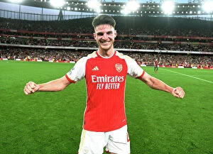 Arsenal v Manchester City 2023-24 Collection: Declan Rice Celebrates Arsenal's Victory Over Manchester City (2023-24)