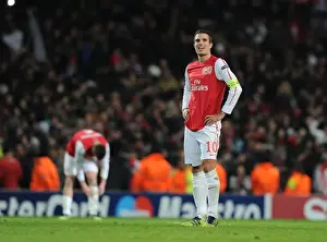 Arsenal V AC Milan 2011-12 Prints: Dejected Robin van Persie: Arsenal's Champions League Heartbreak Against AC Milan (2011-12)