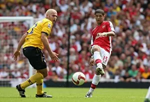 Images Dated 16th August 2008: Denilson (Arsenal) Carl Hoefkens (WBA)