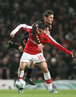 Arsenal v AS Roma 2008-9 Collection: Denilson (Arsenal) Francesco Totti (Roma)