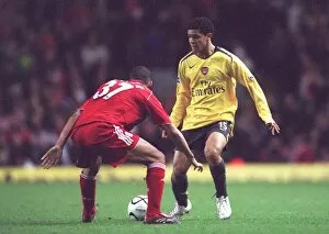Liverpool v Arsenal - Carling Cup Collection: Denilson (Arsenal) Lee Peltier (Liverpool)