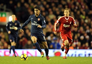 Liverpool v Arsenal 2009-10 Gallery: Denilson (Arsenal) Lucas (Liverpool). Liverpool 1: 2 Arsenal, Barclays Premier League
