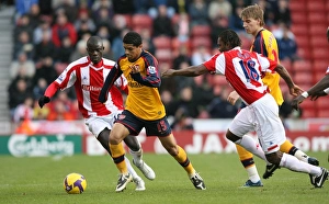 Stoke City V Arsenal 2008-09 Prints: Denilson (Arsenal) Salif Diao and Amdy Faye (Stoke)