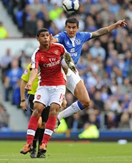 Images Dated 15th August 2009: Denilson (Arsenal) Tim Cahill (Everton)