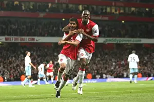 Arsenal V Newcastle United - Carling Cup 2007-08 Prints: Denilson celebrates scoring Arsenals 2nd goal with Abou Diaby