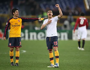 AS Roma v Arsenal 2008-9 Collection: Denilson & Eduardo (Arsenal) celebrate after the match