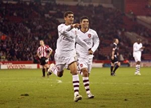Sheffield United v Arsenal 2007-08 Collection: Denilson and Eduardo: Arsenal's Triumphant Moment after Scoring the Third Goal against Sheffield