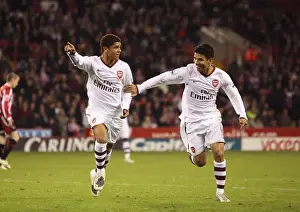 Sheffield United V Arsenal 2007-08 Prints: Denilson and Eduardo: Arsenal's Unforgettable Moment - Celebrating the 3rd Goal in Sheffield United's Defeat