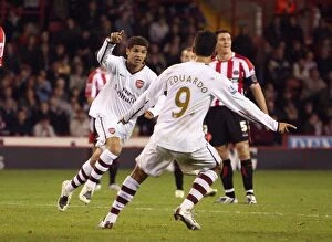 Sheffield United v Arsenal 2007-08 Collection: Denilson and Eduardo: Celebrating Arsenal's 3rd Goal in Sheffield United's Defeat