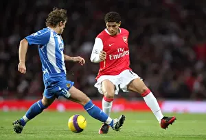 Denilson and Michael Brown Clash in Arsenal's 2-0 Victory Over Wigan Athletic, Barclays Premier League, Emirates Stadium, 24/11/07