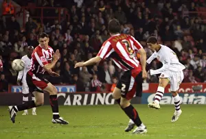 Sheffield United V Arsenal 2007-08 Prints: Denilson scores Arsenals 3rd goal past Chris Morgan (Sheff)
