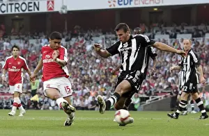 Arsenal V Newcastle United 2008-09 Prints: Denilson scores Arsenals 3rd goal past Steven Taylor (Newcastle)