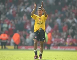Liverpool v Arsenal 2006-7 Collection: Denilson waves to the Arsenal fans after the match