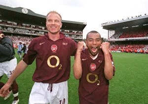 Images Dated 11th May 2006: Dennis Bergkamp and Ashley Cole (Arsenal) celebrate at the end of the match