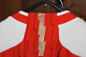Leicester City Women V Arsenal Women 2023-24 Prints: Detailed Shot of Arsenal Women's Jersey at Leicester City WSL Match