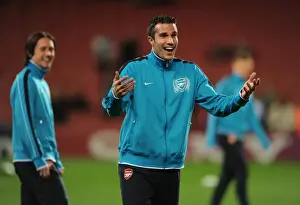Arsenal V Marseille 2011-12 Prints: Determined Robin van Persie Leads Arsenal in UEFA Champions League Battle against Marseille