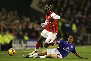 Everton V Arsenal 2007-08 Prints: Dominant Arsenal: Sagna and Pienaar Clash in Arsenal's 4-1 Premier League Victory at Goodison Park