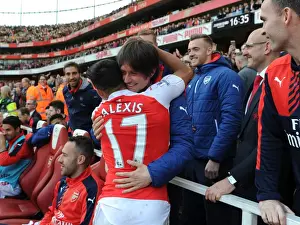 Double Joy: Sanchez and Rosicky Celebrate Arsenal's Goals vs. Aston Villa (2015-16)