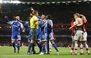 Arsenal V Dynamo Kyiv 2008-9 Prints: Dynamo Kyiv players protest the Arsenal goal as Nicklas