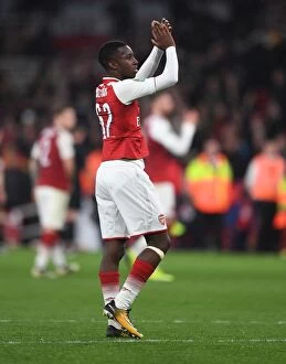 Images Dated 24th October 2017: Eddie Nketiah Celebrates with Arsenal Fans after Carabao Cup Victory over Norwich City