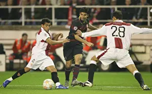 Seville V Arsenal 2007-8 Prints: Eduardo (Arsenal) Daniel Alves & Federico Fazio (Seville)