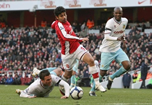 Arsenal v Burnley 2009-10 Gallery: Eduardo (Arsenal) Daniel Fox and Leon Cort (Burnley). Arsenal 3: 1 Burnley