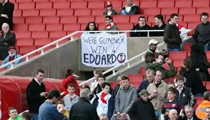 Arsenal v Aston Villa 2007-08 Collection: An Eduardo banner above the players tunnel