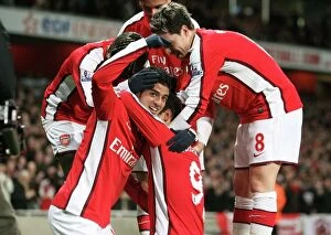 Eduardo celebrates scoring the 1st Arsenal goal with Carlos Vela